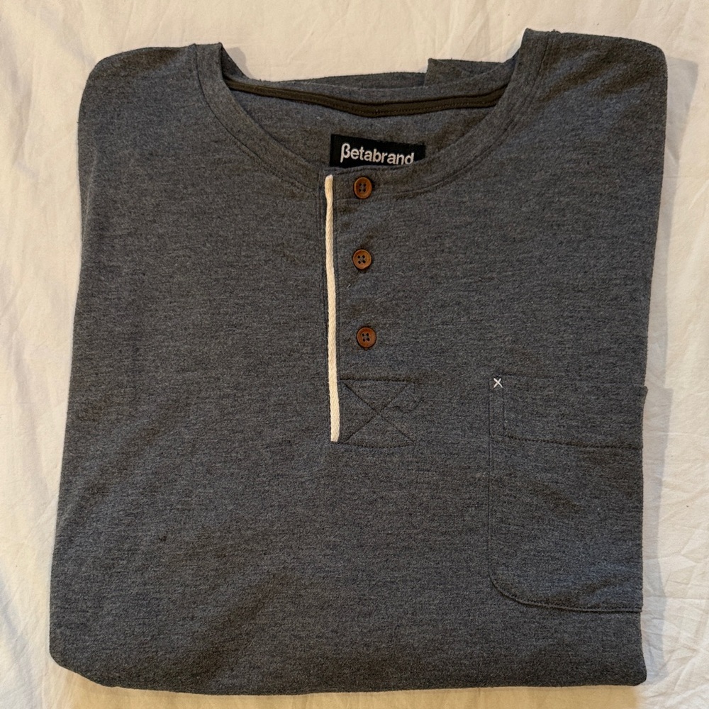 Betabrand Men's Charcoal Long Sleeve Henley